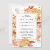 Invitation Boho Burgundy Terracotta Fleur Mariage Or Frame (Devant)