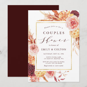 Invitation Boho Burgundy Terracotta Floral Couples Douche
