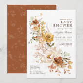 Invitation Boho Burnt Orange Butterscotch Flower Baby shower (Devant / Derrière)
