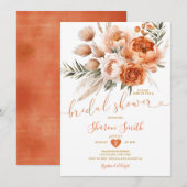 Invitation Boho Burnt Orange Coral Flowers Fête des mariées (Devant / Derrière)