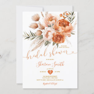 Invitation Boho Burnt Orange Coral Flowers Fête des mariées