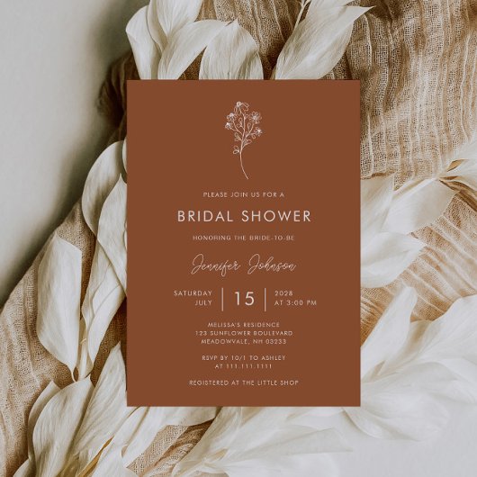 Invitation Boho Burnt Orange Fleur sauvage Fête des mariées