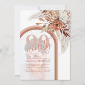 Invitation Boho Burnt Orange Floral 90ème Photo Anniversaire  (Devant)
