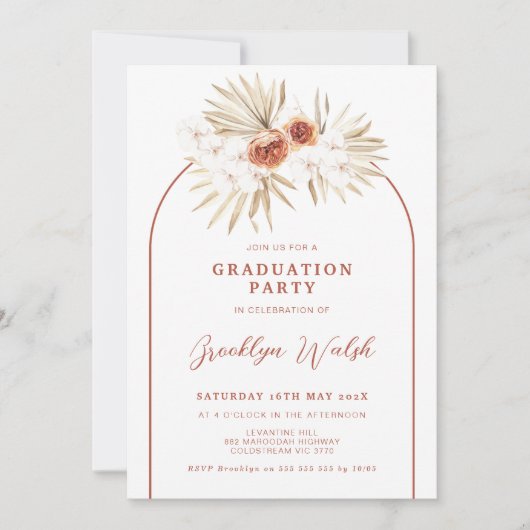 Invitation Boho Burnt Orange Floral Arch Graduation (Devant)