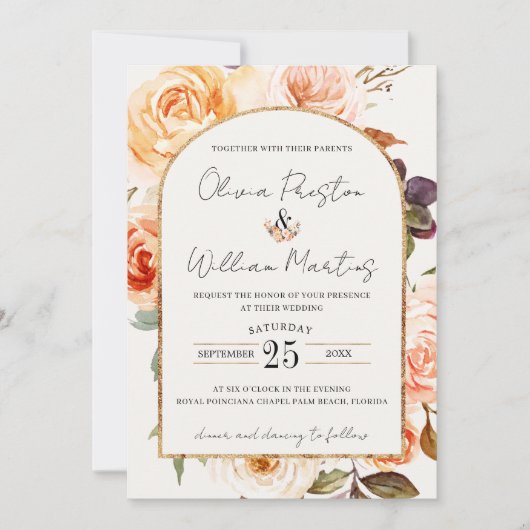 Invitation Boho Burnt Orange Floral Arch QR Code RSVP Mariage (Devant)