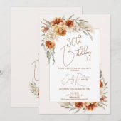 Invitation Boho Burnt Orange Floral Avec Cadre Anniversaire (Devant / Derrière)