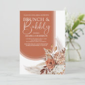 Invitation Boho Burnt Orange Floral & Pampas Fête des mariées (Debout devant)