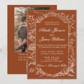 Invitation Boho Burnt Orange Floral QR Code Photo Wedding (Devant / Derrière)