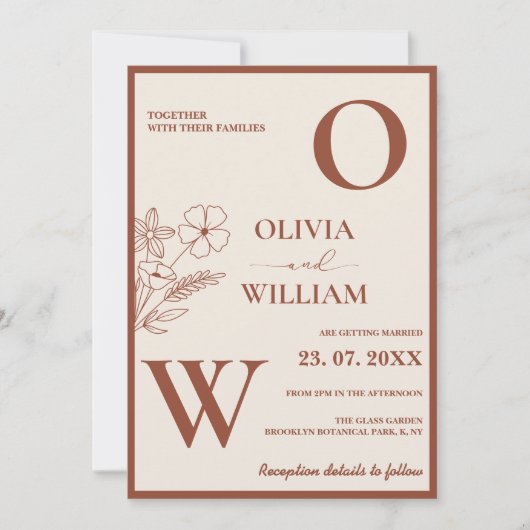 Invitation Boho Burnt Orange Terracotta Mariage rustique (Devant)