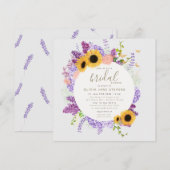 Invitation Boho Butfly Sunflower Lilac Flora Fête des mariées (Devant / Derrière)