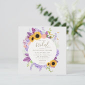Invitation Boho Butfly Sunflower Lilac Flora Fête des mariées (Debout devant)