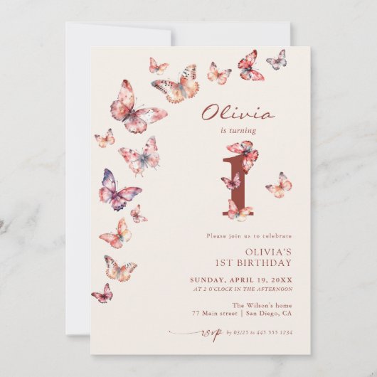Invitation Boho Butterfly 1er anniversaire (Devant)