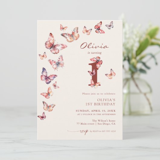 Invitation Boho Butterfly 1er anniversaire (Debout devant)