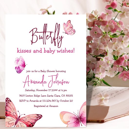 Invitation Boho Butterfly embrasse Baby shower fille rose
