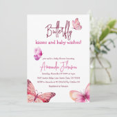 Invitation Boho Butterfly embrasse Baby shower fille rose (Debout devant)