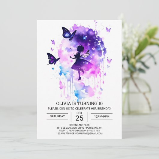 Invitation Boho Butterfly Fairy Anniversaire plaisir (Debout devant)