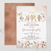 Invitation Boho Butterfly Fleur sauvage Baby shower fille (Devant / Derrière)