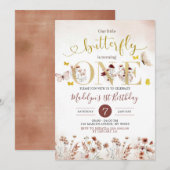 Invitation Boho Butterfly Fleur sauvage Premier anniversaire  (Devant / Derrière)