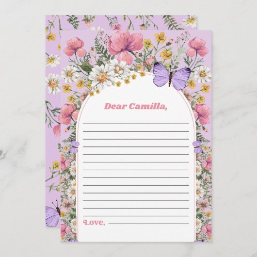 Invitation Boho Butterfly Fleur sauvage Time Capsule Note Car (Devant / Derrière)