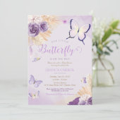 Invitation Boho Butterfly Lavender Purple Baby shower Floral (Debout devant)