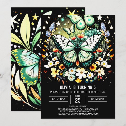 Invitation Boho Butterfly Wings Anniversaire (Devant / Derrière)