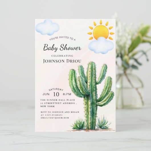 Invitation Boho Cactus Baby Shower (Debout devant)