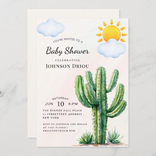 Invitation Boho Cactus Baby Shower (Devant / Derrière)