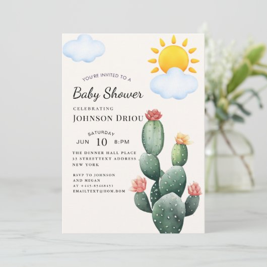 Invitation Boho Cactus Baby Shower (Debout devant)