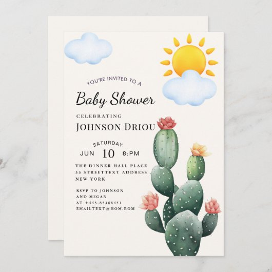 Invitation Boho Cactus Baby Shower (Devant / Derrière)