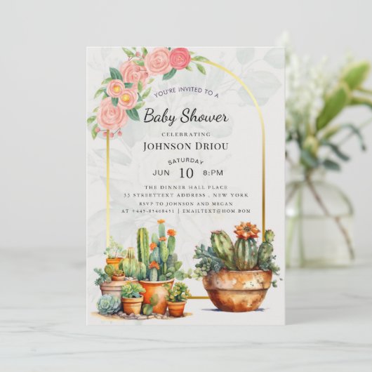 Invitation Boho Cactus Baby Shower (Debout devant)
