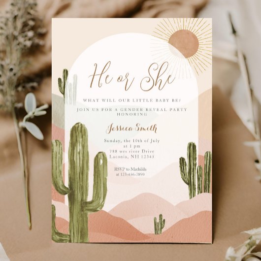 Invitation Boho Cactus Dessert Lui ou Elle Révélation de genr