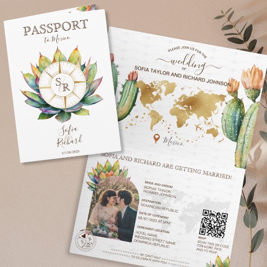 Invitation Boho Cactus Destination Mariage Code QR