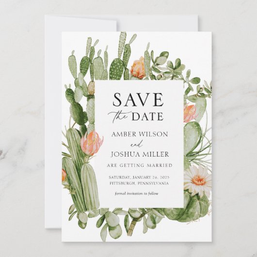 Invitation Boho Cactus Enregistrer la date (Devant)