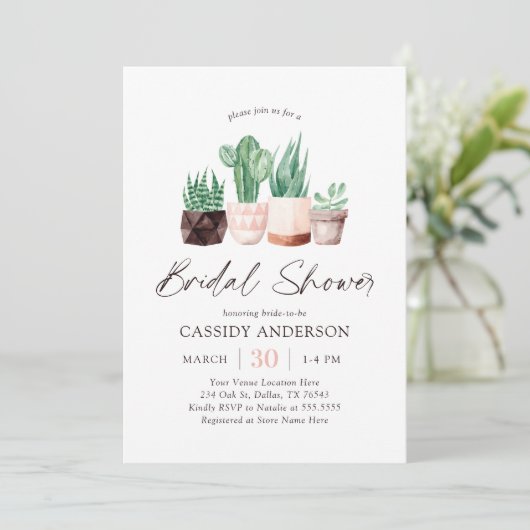 Invitation Boho Cactus Fête des mariées succulente (Debout devant)