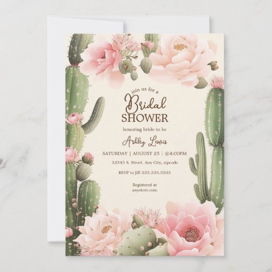 Invitation Boho Cactus floral Désert fleurs de cactus roses (Devant)