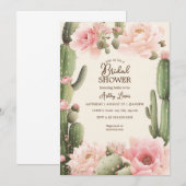 Invitation Boho Cactus floral Désert fleurs de cactus roses (Devant / Derrière)