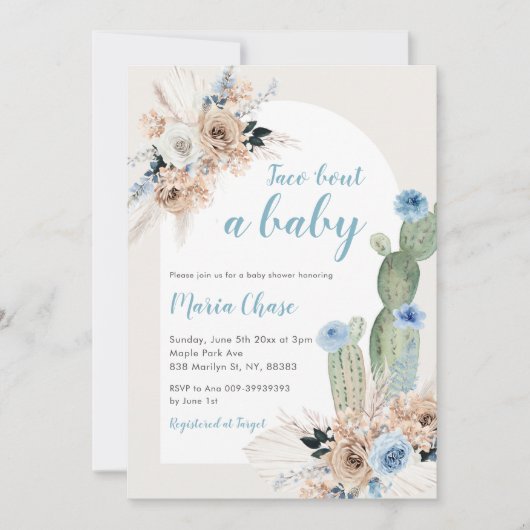 Invitation Boho Cactus Floral Taco Bout a Baby Show (Devant)
