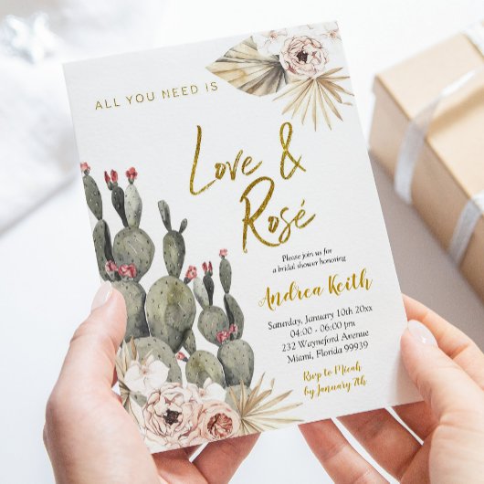 Invitation Boho Cactus Love and Rosé Fête des mariées