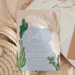 Invitation Boho cactus pampas arc bleu terre tonalité Douce 1<br><div class="desc">Tropical Boho désert cactus vert et pampas herbe Sweet 16 anniversaire invitation de fête avec cactus sauvages,  aquarelle pampas,  arche en forme de terre muet avec des couleurs beige clair et terre cuite avec arche bleue poussiéreuse.</div>