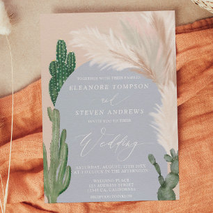 Invitation Boho cactus pampas arche bleu terre ton mariage