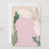 Invitation Boho cactus pampas arche ton de terre rose doux 16 (Devant)