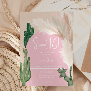 Invitation Boho cactus pampas arche ton de terre rose doux 16