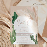 Invitation Boho cactus pampas arche tonalité terre douce 16<br><div class="desc">Tropical Boho désert cactus vert et pampas herbe Sweet 16 anniversaire invitation de fête avec cactus sauvages,  aquarelle pampas,  arche en forme de terre bouchée avec des couleurs beige clair et terre cuite.</div>