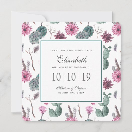 Invitation Boho Cactus, Succulent & Floral - Bridesmaid (Devant)