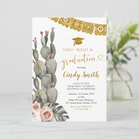 Invitation Boho Cactus Taco Bout a Graduation (Debout devant)