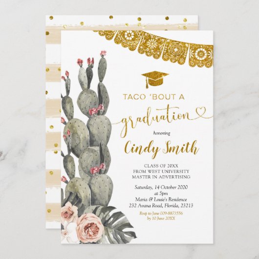 Invitation Boho Cactus Taco Bout a Graduation (Devant / Derrière)
