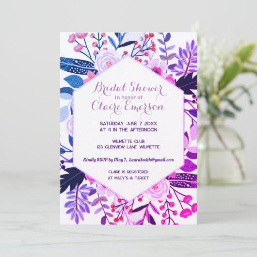 Invitation Boho cadre floral (Debout devant)