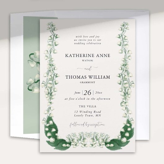 Invitation Boho cadre romantique aquarelle Lily Valley Mariag