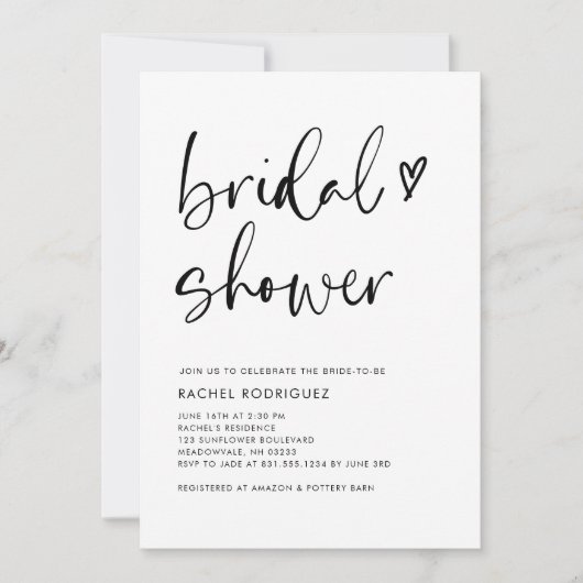 Invitation Boho Calligraphie noir QR Code Fête des mariées (Devant)