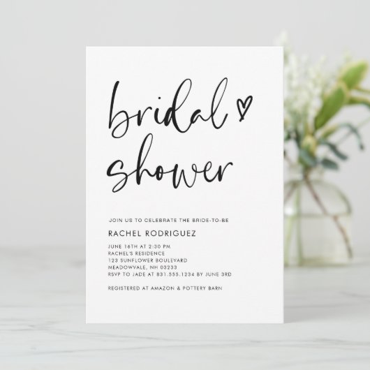 Invitation Boho Calligraphie noir QR Code Fête des mariées (Debout devant)